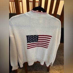 Hollister Cream Knit Cardigan American flag USA